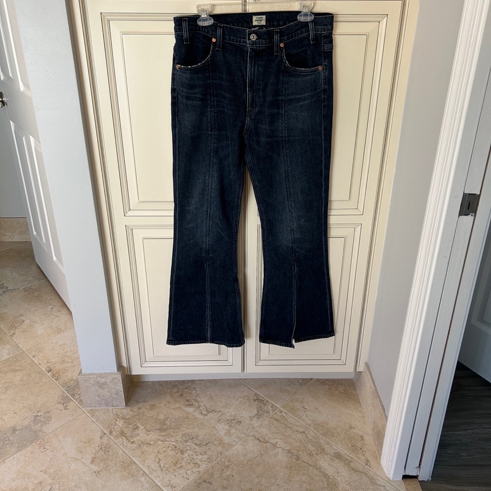 Hailey Flare Split hem dark wash jeans NWT